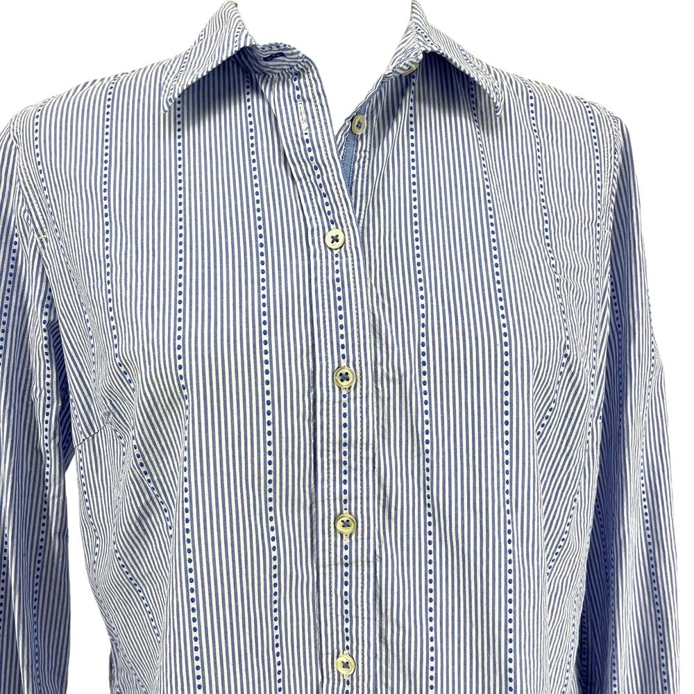 Talbots blue white cotton pinstripe women's button collared shirt‎ blouse (M) - Picture 2 of 8